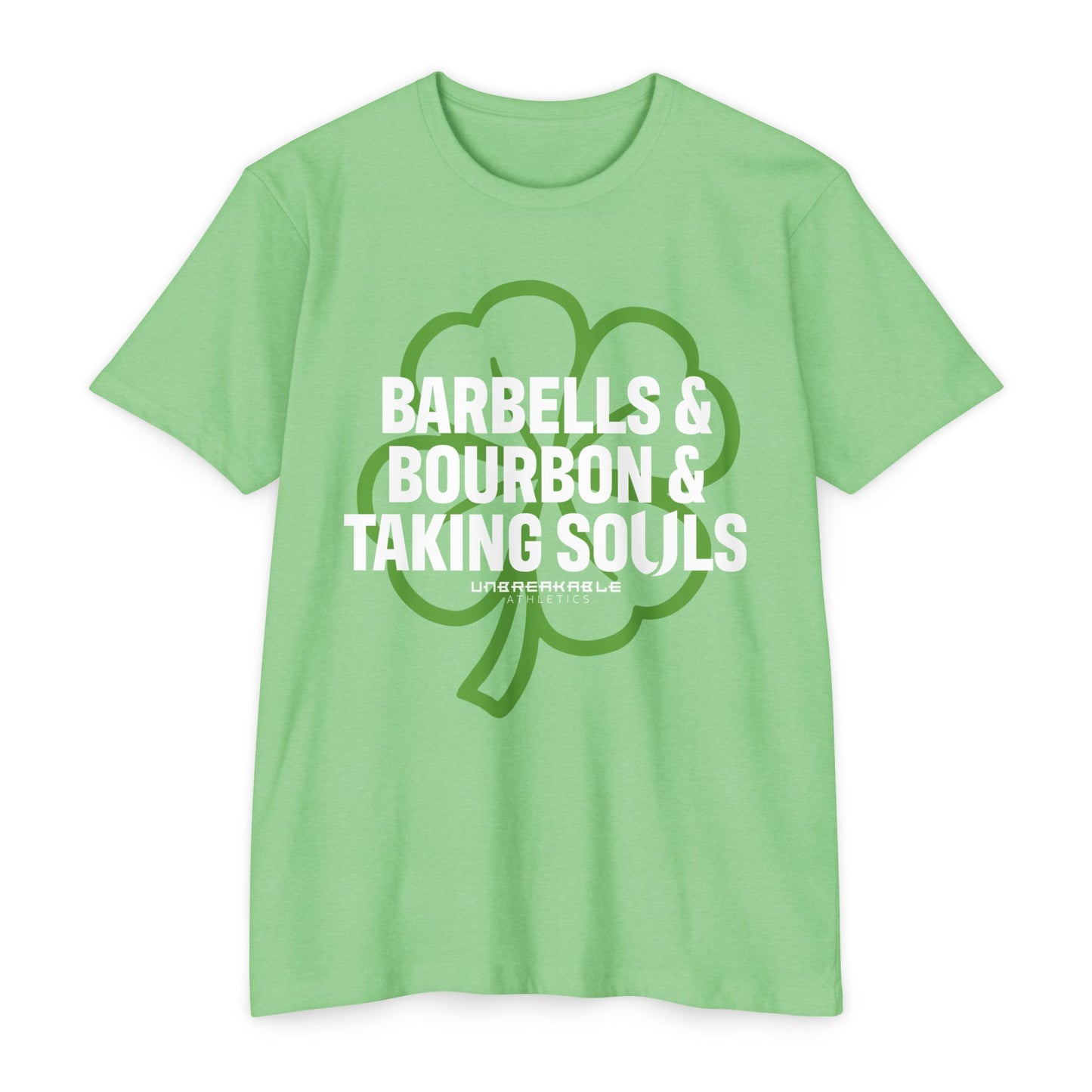 St. Patrick's Day Humor T-Shirt - 'Barbells & Bourbon & Taking Souls'